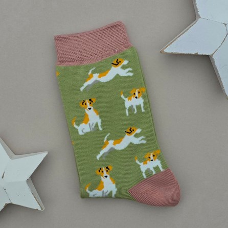 Bamboo Jack Russells Socks in Olive Ladies socks bamboo socks jack russells olive green one size