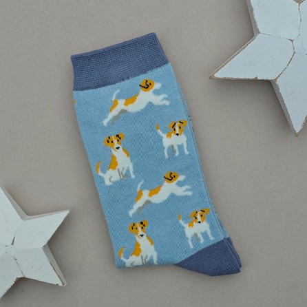 Bamboo Jack Russells Socks in Powder Blue Ladies socks bamboo socks jack russells powder blue one size