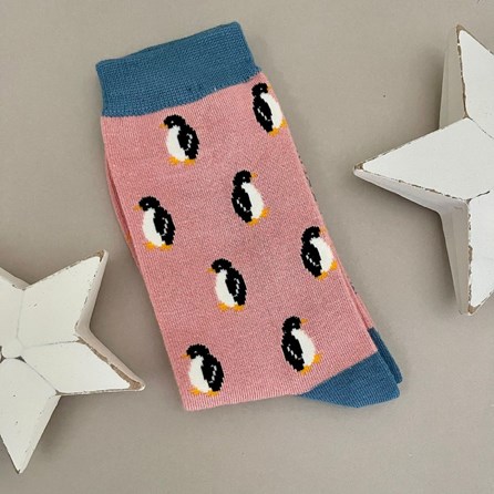 Bamboo Little Penguins Socks in Dusky Pink Ladies socks bamboo socks little penguins dusky pink one size