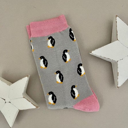 Bamboo Little Penguins Socks in Silver Ladies socks bamboo socks little penguins silver one size