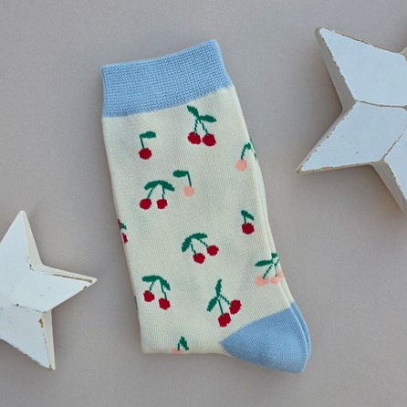 Bamboo Mini Cherries Socks in Cream Quirky Novelty Breathable Bamboo Socks Gifts For Mum Mother's Day Gifts Birthday Gifts Anniversary