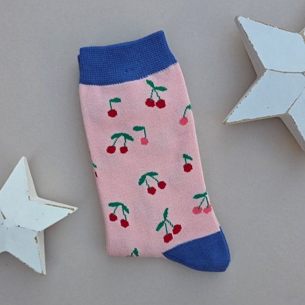 Bamboo Mini Cherries Socks in Light Pink Quirky Novelty Breathable Bamboo Socks Gifts For Mum Mother's Day Gifts Birthday Gifts Anniversary
