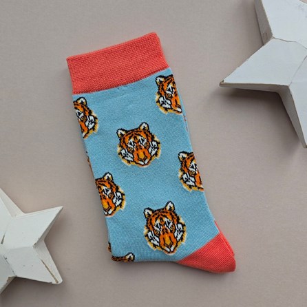 Bamboo Tigers Socks in Duck Egg Blue Gifts for Her Mother's Day Gifts Birthday Gifts Bamboo Tiger Socks In Duck Egg Quirky Novelty Socks