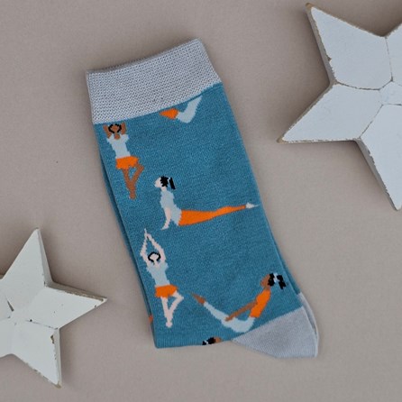 Bamboo Yoga Poses Socks in Duck Egg Blue Ladies Clothing Gifts Ladies Bamboo Socks Novelty Socks Yoga Poses