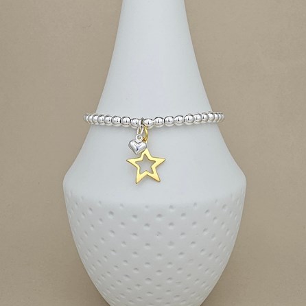 Bead Bracelet with Gold-Plated Star and Silver Heart Bead Bracelet with Gold-Plated Star and Silver Heart