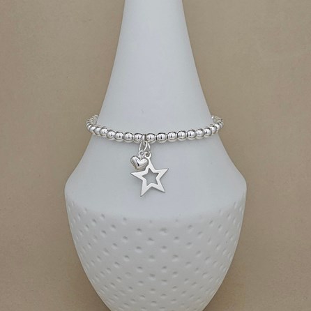 Bead Bracelet with Silver Open Star and Petite Heart Silver Plated Jewellery Sterling Silver Bracelet Sterling Silver Jewellery Thank You Teacher Gifts