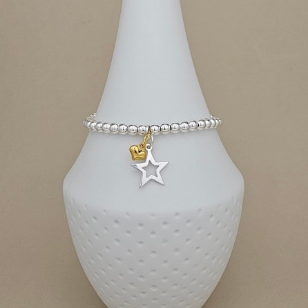 Bead Bracelet with Silver Star and Gold-Plated Heart Bead Bracelet with Silver Star and Gold-Plated Heart