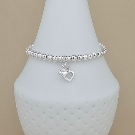 Bead Bracelet with Two Sterling Silver Heart Charms Bridal Jewellery Bridesmaid Jewellery Wedding Jewellery Flower Girl Maid of Honour Jewellery