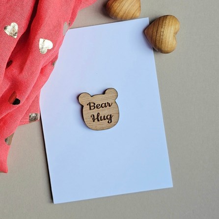 'Bear Hug' Teddy Pocket Token and Card Wooden Sentiment Token Wooden Keepsake Gift Sentiment Gifts Sentiment Greetings Card