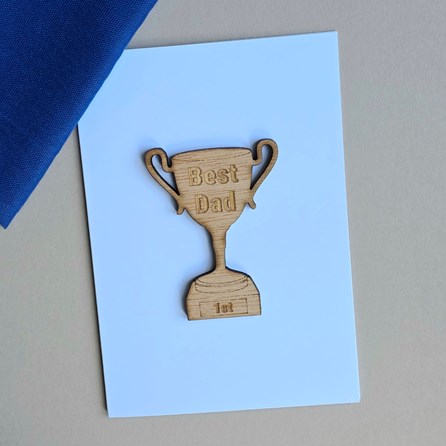 'Best Dad' Wooden Trophy Token and Card Father's Day Cards Wooden Handmade Sentiment Token Cards Keepsake Gifts Birthday Cards