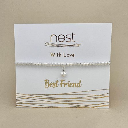 'Best Friend' Beaded Charm Bracelet Beaded Bracelet Carded Bracelet Sentiment Relative Best Friend Heart Silver Plated Jewellery