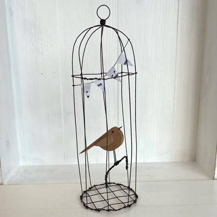 Bird in a Rusty Wire Cage - Large Home Decorations Homeware Gifts Sentiment Keepsake Gifts Porcelain Gifts