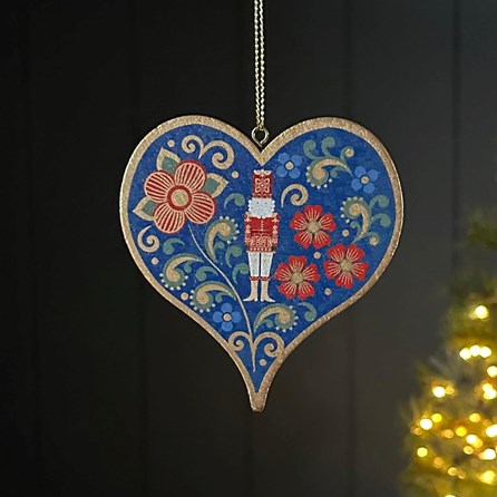 Blue Nutcracker Wood Heart Christmas Decoration Gisela Graham Christmas Hanging Decorations Festive Decorations Wooden Hanging Nutcracker Heart