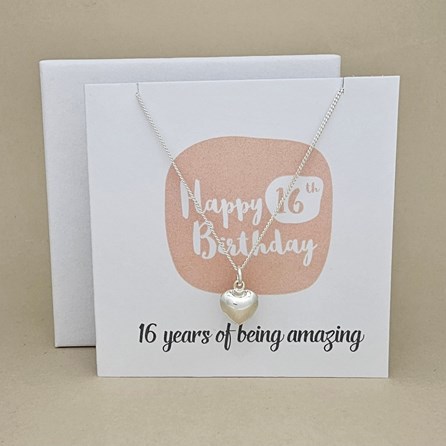 Boxed 16th Birthday Heart Necklace Card Boxed 16th Birthday Heart Necklace Card