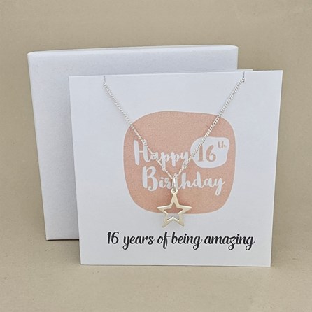 Boxed 16th Birthday Star Necklace Card Boxed 16th Birthday Star Necklace Card