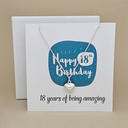 Boxed 18th Birthday Heart Necklace Card Boxed 18th Birthday Heart Necklace Card