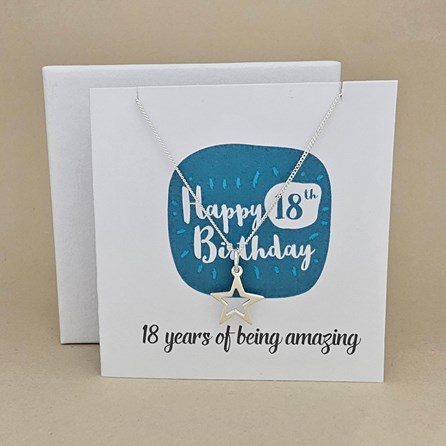 Boxed 18th Birthday Star Necklace Card Boxed 18th Birthday Star Necklace Card