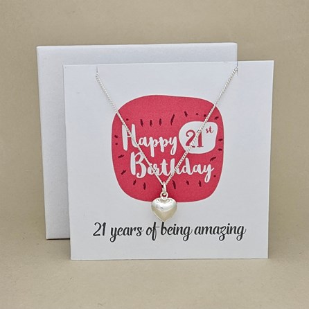 Boxed 21st Birthday Heart Necklace Card Boxed 21st Birthday Heart Necklace Card
