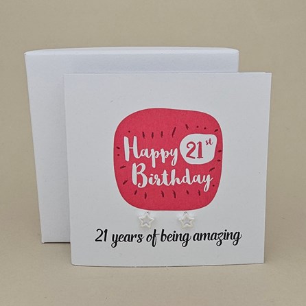 Boxed 21st Birthday Star Stud Earrings Card Boxed 21st Birthday Star Stud Earrings Card