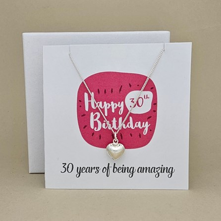 Boxed 30th Birthday Heart Necklace Card Boxed 30th Birthday Heart Necklace Card