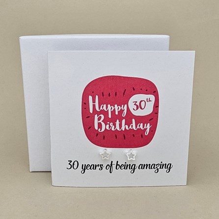 Boxed 30th Birthday Star Stud Earrings Card Boxed 30th Birthday Star Stud Earrings Card
