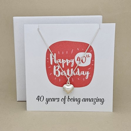 Boxed 40th Birthday Heart Necklace Card Boxed 40th Birthday Heart Necklace Card