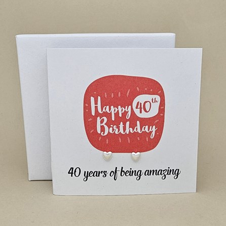 Boxed 40th Birthday Heart Stud Earrings Card Boxed 40th Birthday Heart Stud Earrings Card