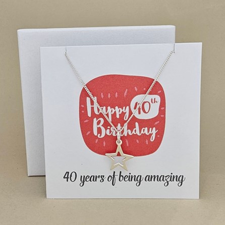 Boxed 40th Birthday Star Necklace Card Boxed 40th Birthday Star Necklace Card