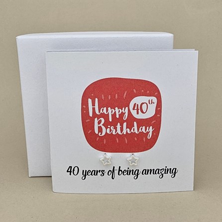 Boxed 40th Birthday Star Stud Earrings Card Boxed 40th Birthday Star Stud Earrings Card