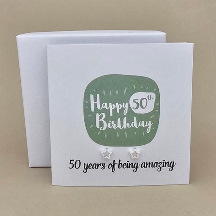 Boxed 50th Birthday Star Stud Earrings Card Boxed 50th Birthday Star Stud Earrings Card