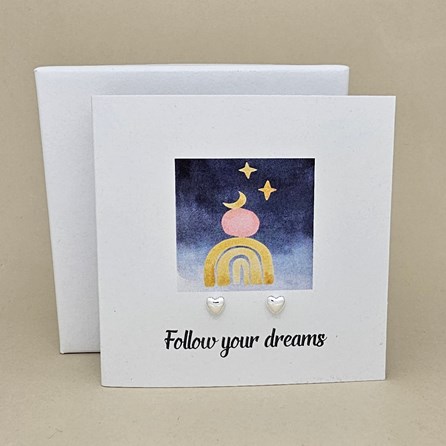 Boxed 'Follow Your Dreams' Heart Stud Earrings Card Boxed 'Follow Your Dreams' Heart Stud Earrings Card