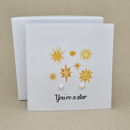 Boxed 'You're A Star' Heart Stud Earrings Card Boxed 'You're A Star' Heart Stud Earrings Card