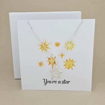Boxed 'You're A Star' Star Necklace Card Sterling Silver Necklace Sterling Silver Jewellery Thank You Teacher Gifts