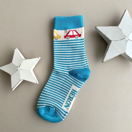 Boys Bamboo Cars & Stripes Socks in Teal 4-6 Years Boys Bamboo Cars & Stripes Socks in Teal 4-6 Years
