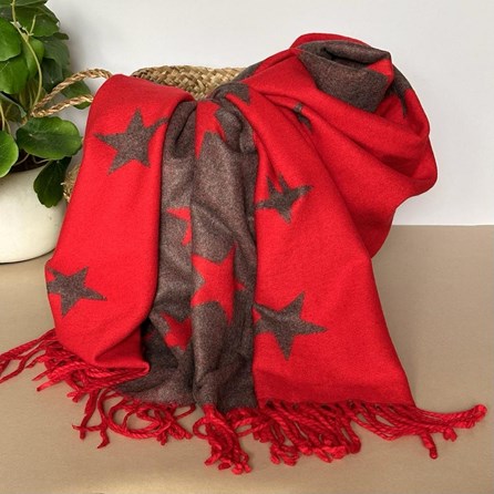 Cashmere Blend Star Scarf in Hot Red and Grey Gifts For Women Scarves And Accessories Cashmere Blend Star Scarf in Hot Red and Grey Super Soft
