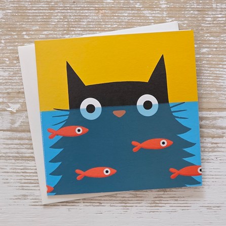 Cat and Fish Card Blank Greetings Card Cat And Fish Design Birthday Card