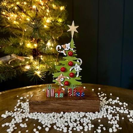 Cats in Christmas Tree Wooden Block Decoration Christmas Decorations Festive Decorations Metal Decoration Wood Decoration Cats In A Tree