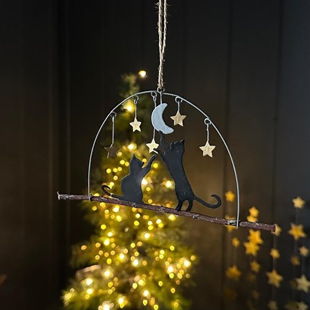 Cats Playing Under Moon and Stars Hanging Decoration Cats Playing Under Moon and Stars Hanging Decoration