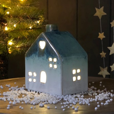 Ceramic Tea Light House With Heart Christmas Decorations Table Decorations Festive Gift Ceramic Light Up Christmas House Ambient Lights