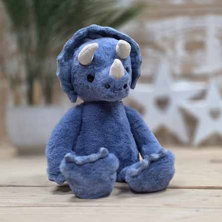 Charlie Bears Troy Triceratops Denim Blue Handmade Super Soft Cuddly Fluffy Toy Plush Unique Charlie Bears New Baby Gifts Dinosaur