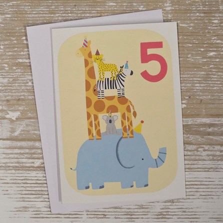 Children's 5th Birthday Party Animals Card Children's Fun Birthday Card Animal Design 5th Birthday Milestone Cards Cute Children's 5th Birthday