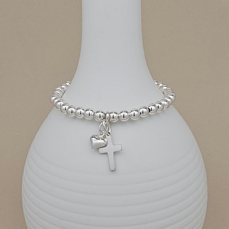 Children's Baptism Cross and Heart Bead Bracelet Baptism jewellery baptism gifts for girls bracelet baptism gift silver plate heart cross