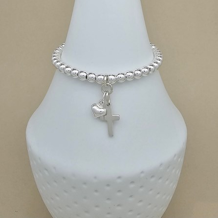 Children's Christening Cross and Heart Bead Bracelet Christening jewellery christening gift for girls bracelet silver plated silver cross heart