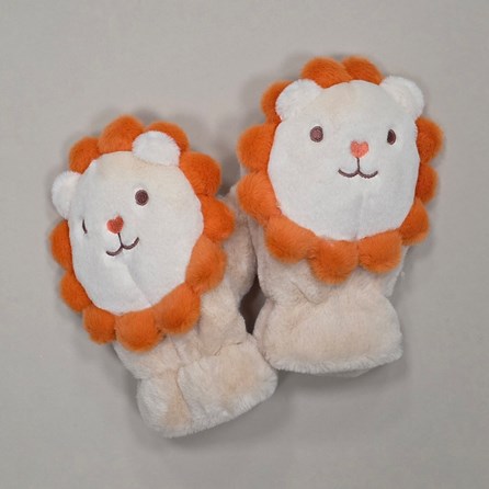 Children's Fluffy Cute Lion Mittens in Cream
