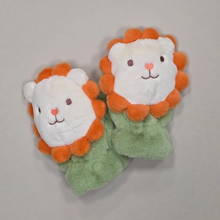 Children's Fluffy Cute Lion Mittens in Fern Green