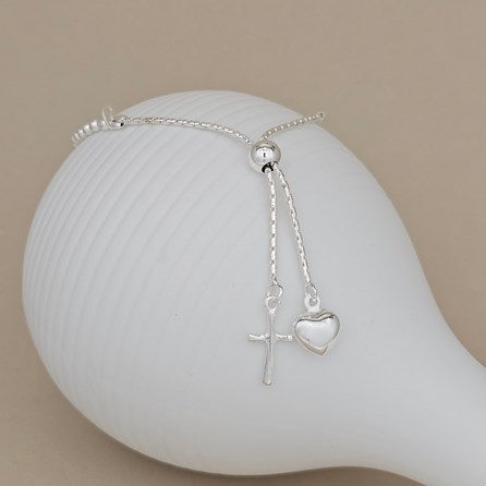 Children's Silver First Holy Communion Bracelet First holy communion jewellery First Holy Communion gifts for girls slider bracelet cross heart