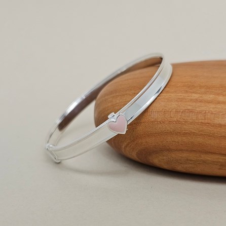 Children's Sterling Silver Enamel Heart Bangle Children's Sterling Silver Enamel Heart Bangle