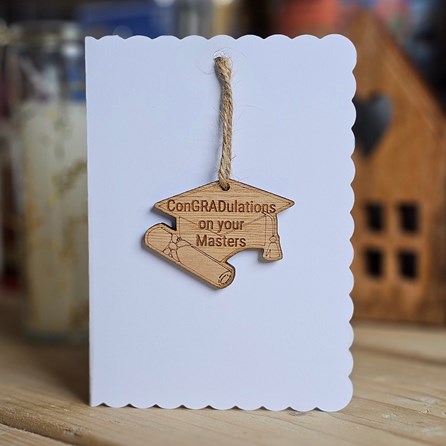 'ConGRADulations On Your Masters' Decoration and Card Graduation Gifts Sentiment Keepsake Gifts Wooden Hanging Decoration Card