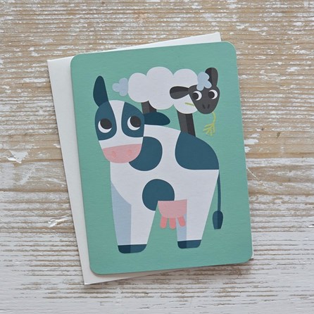 Cow and Sheep Card Children's Colourful Animal Greetings Card Birthday Cards Cow And Sheep Card