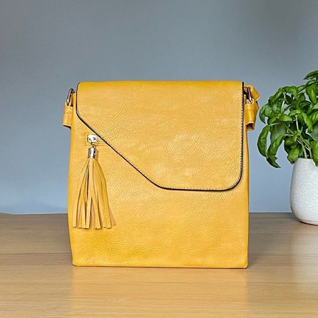 Cross Body Bag With Tassel in Yellow Gifts For Women Handbags And Accessory Gifts Cross Body Bags Yellow Zip Fold Over With Tassel